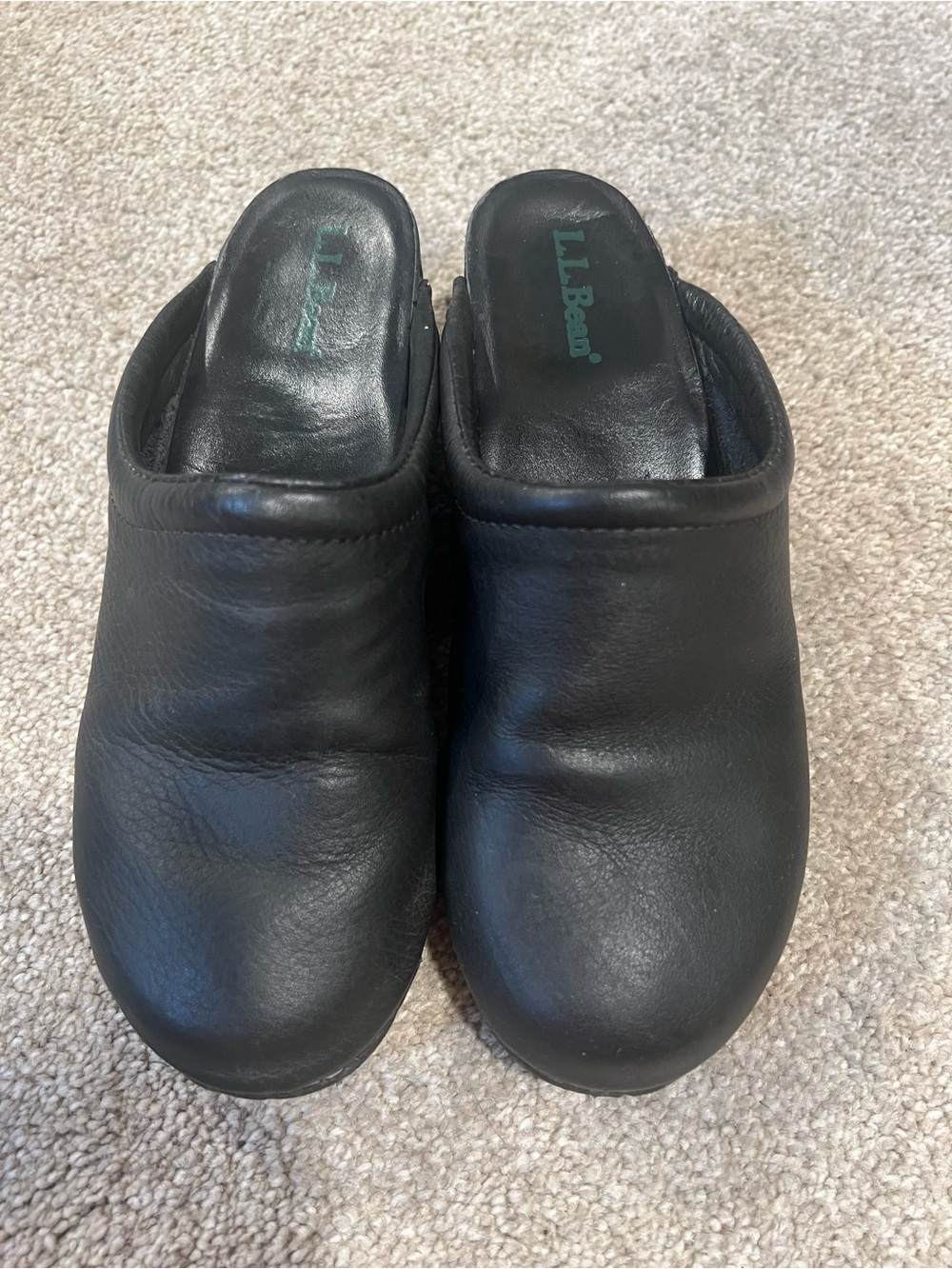 LL Bean Black Leather Clog Mules Size 5